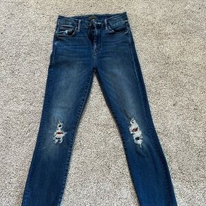 MOTHER Dark Blue Distressed Ankle Jeans